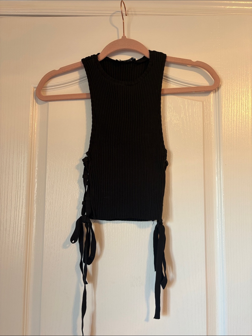 Zara Black Ribbed Side-Tie Crop Tank